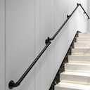 9FT Industrial Stair Railing Wall Mount Staircase Handrail 1.3 Pipe Hand Rail for Steps Grab Bar Foot Rail Vintage Pipe Railing Black Deck Handrail for Outdoor Indoor Stairs Porch