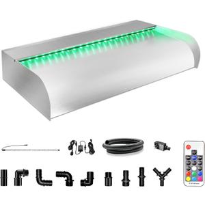 LONGRUN Waterfall Pool Fountain, Updated 13.7'' Wider Open Lip Stainless Steel Waterfall Spillway Water Feature for Swimming Pools, Koi Ponds, Spa & Garden - 23.6''