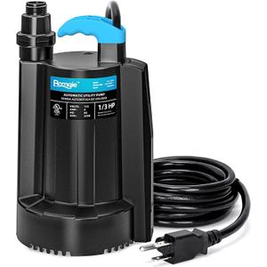 BOMGIE 1/3 HP Automatic Water Pump, 2250GPH Submersible Utility Pump with 3/4” Garden Hose Check Valve Adapter Portable Electric Sump Pump Removal for Pool Draining Basement Hot Tubs Garden UTL336PE