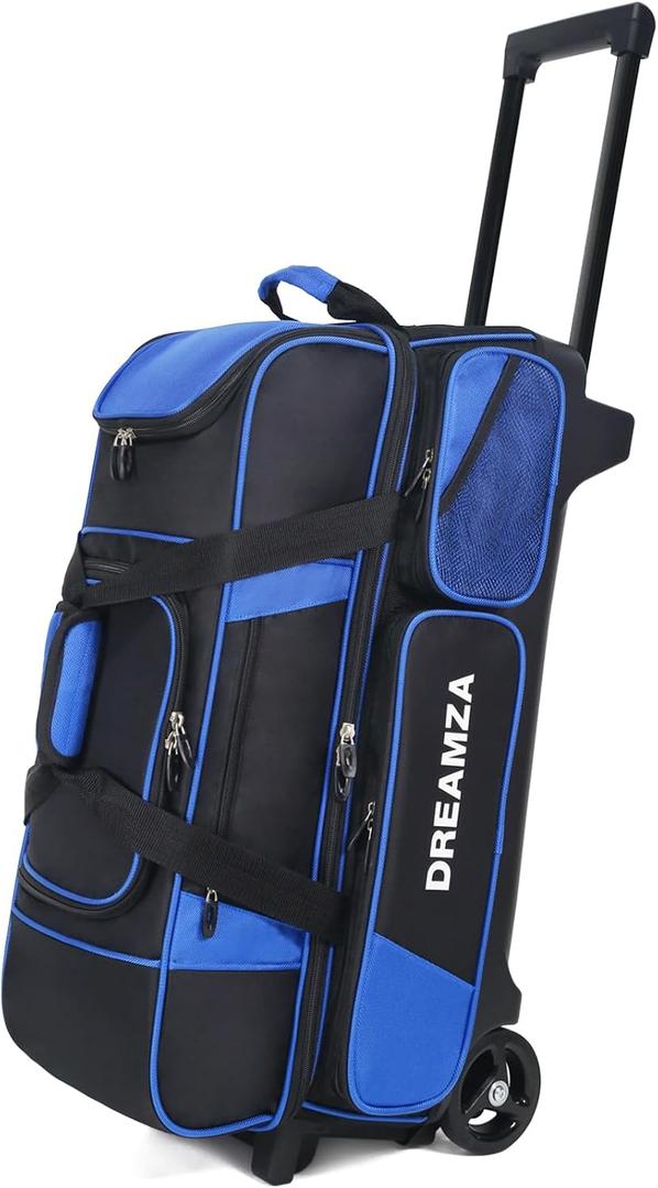 Premium 3 Ball Roller Bowling Bag with Wheels, Large Shoes Pocket, 15‘’ x 9.5'' x 40''