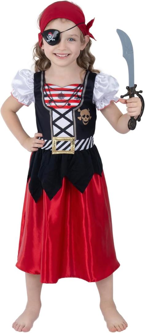 Lingway Toys Girls Deluxe Pirate Costume,Buccaneer Princess Dress for Kids (S 5-6)