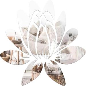 WRENYZK Lotus Shape Wall Mirror Stickers, Self Adhesive Mirrors for Wall, Unbreakable Acrylic Decor, Decorative Silver Mirrors for Room, Living Room, Bathroom (Silver)