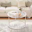 Glass Coffee Table Modern Center Table,Minimalist Coffee Table Sofa Side Tea Table for Living Room,Tempered Glass-top with Sturdy Metal Frame, Easy Assembly, 27 x 27 x 17 Inch,White