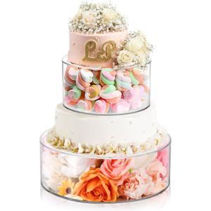 Jucoan Set of 2 Clear Acrylic Fillable Cake Stand, Cake Tier Display Stand Cupcake Stand, 12 Inch & 8 Inch Round Cylinder Display Riser for Wedding Birthday Baby Shower Easter Party Centerpieces