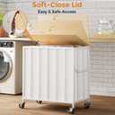 120L Laundry Hamper with Wheels and Lid, Rolling Laundry Basket with Dual Removable Liners, Soft-Close Flip-Top Wooden Lid, Metal Handles, Clothes Organizer for Bedroom and Laundry Room, 120L-2 Sections
