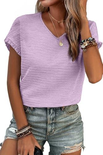 SHEWIN Womens Summer Tops Crewneck Short Sleeve T Shirts Casual Textured Work Shirt Loose Blouses S