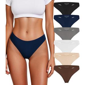 Thongs for Women Breathable Seamless Stretch Underwear Soft Low Waist Ladies T-back Panties 6 Pack Large