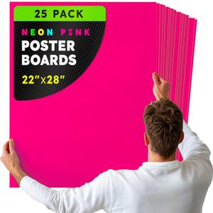 Hygloss Large Poster Board 22x28 - 25 Neon Pink Single Color Poster Boards Bulk Pack - 10 Pt. Thickness Colored Poster Board Paper for Projects, Signs, Displays - Posterboard Multipack 22" x 28"