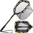 PLUSINNO Floating Fishing Net for Steelhead, Salmon, Fly, Kayak, Catfish, Bass, Trout Fishing, Rubber Coated Foldable Landing Net with Fixed or Telescoping Pole Handle, Fishing Gear and Gifts for Men, Large