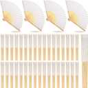 Yinkin 100 Pack Folding Fans Bamboo Handheld Folded Craft Hand Japanese Chinese Fans for Weddings Bridal Dancing Church DIY Decoration Women Gift Party Favors (White)