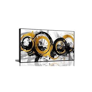 Abstract Pictures for Living Room Wall Decor - Black White and Gold Canvas Wall Art for Office - Modern Framed Wall Art Size 20" x 40"