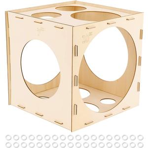Worown 11 Holes Collapsible Wood Balloon Sizer Box Cube, Balloons Size Measurement Tool Wooden for Party Decorations (2-10 Inch) (Natural)