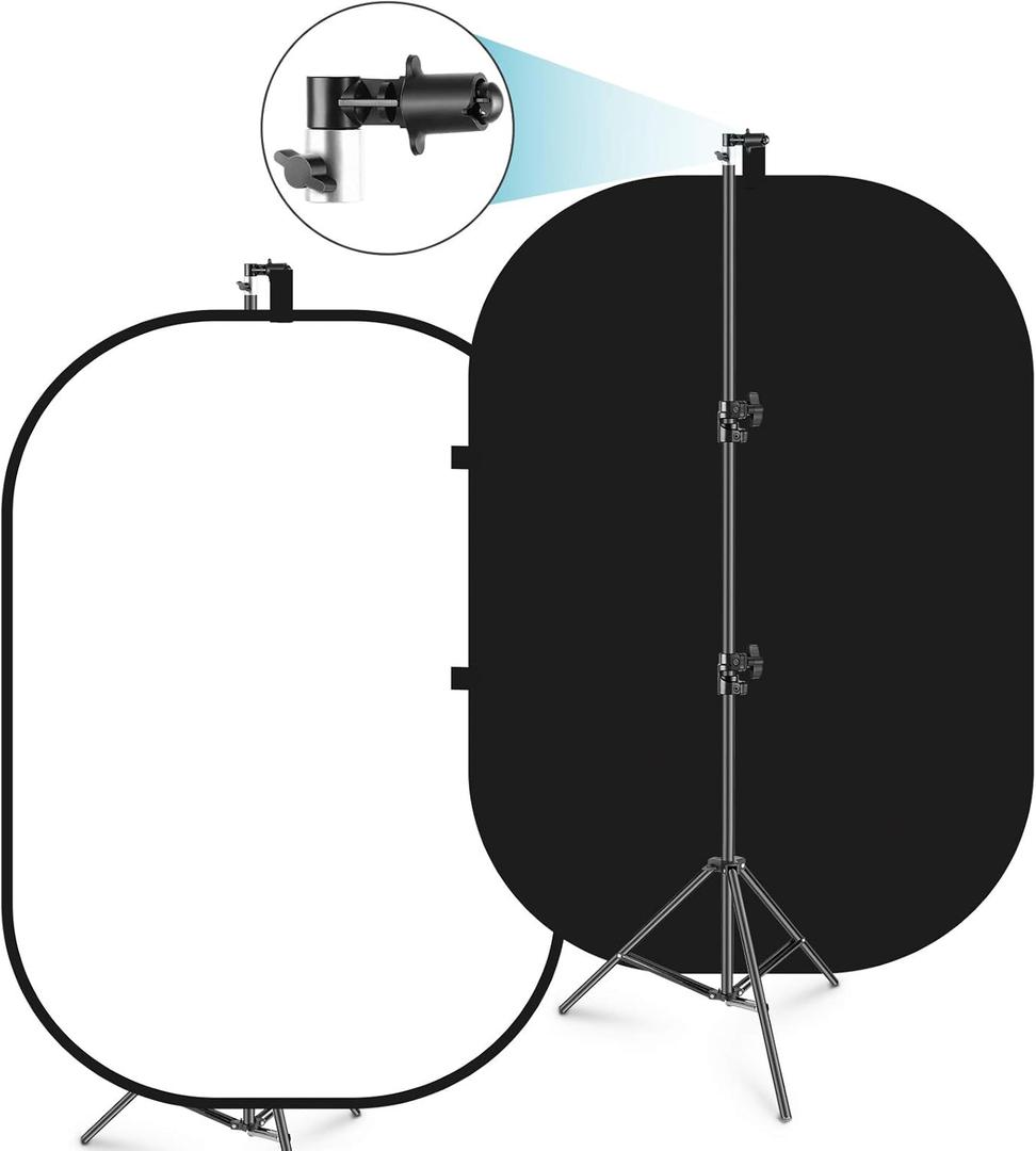 Neewer 5x7ft/1.5x2m Chromakey Foldable Backdrop with Stand 8.5ft/2.6m, 2-in-1 Reversible Black White Green Background Panel for Photography Studio, Live Streaming, Video Calls, Games