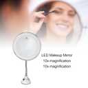 Magnifying Mirror with Light, LED Makeup Mirror 10x Magnification Adjustable Brightness Three Light Colors Suction Cup Makeup Mirror Flexible Mirrors for Bathroom Shaving Travel