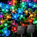 Brightown 2 Pack Total 52FT 120 LED Flower Solar String Lights Outdoor Waterproof Fairy Lights for Garden Yard Fence Patio Christmas Tree Wedding Party Decor, Multicolor