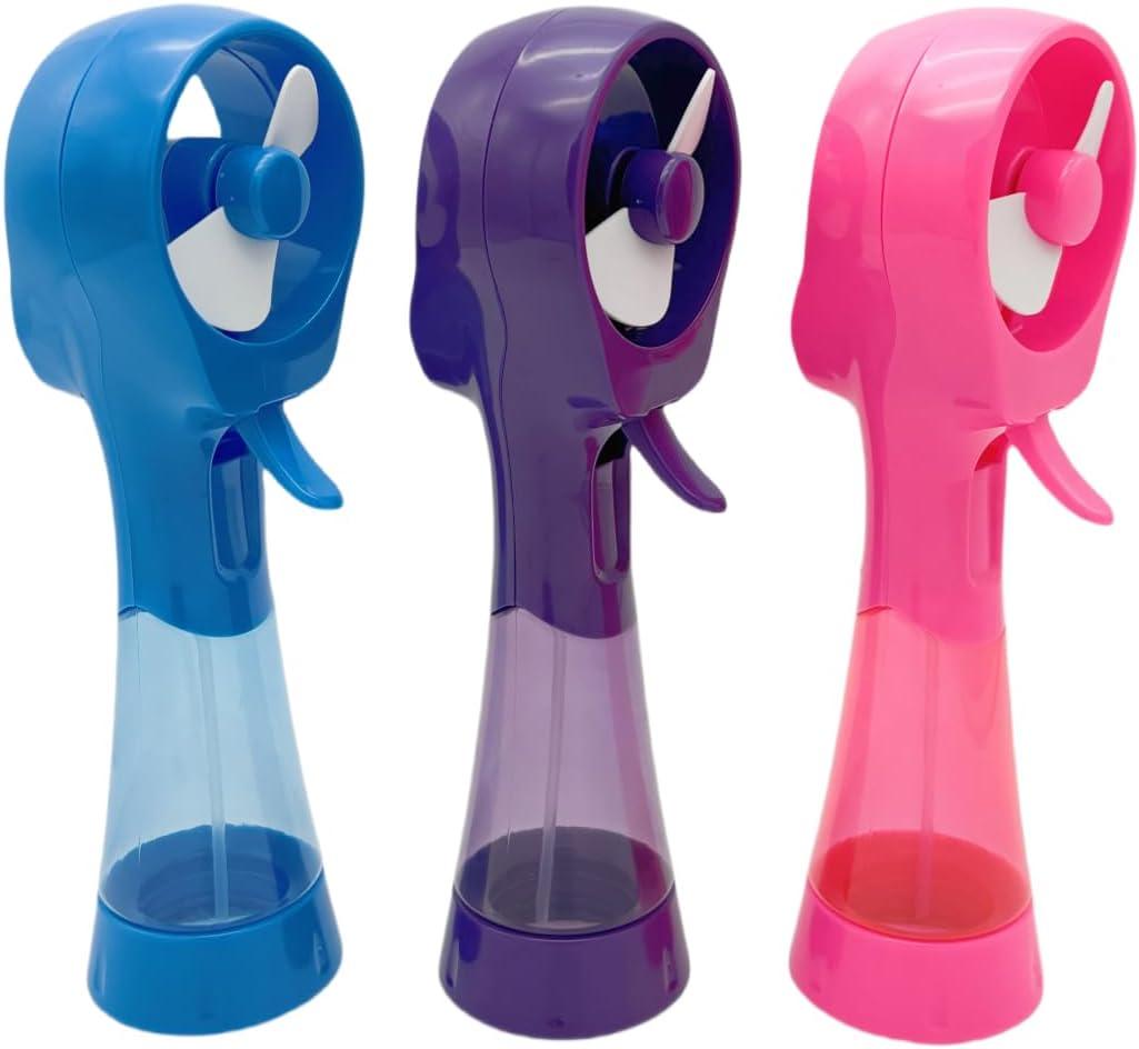 3 Pack Elite Battery Powered Handheld Water Misting Fans Personal Outdoor Cooling Fan (Blue/Purple/Pink)