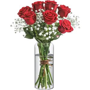 ComSaf Glass Flower Vase, 8 Inch Tall Bud Vases, Home Decor Vases for Centerpiece for Living Room and Bedroom, Decorative Vases for Wedding, Valentines' Day, Mother's Day (Clear)