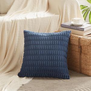 Fancy Homi 2Packs Dusty Blue Decorative Throw Pillow Covers 18x18 Inch for Living Room Couch Bed Sofa, Rustic Farmhouse Boho Home Decor, Soft Plush Striped Corduroy Square Cushion Size Case 45x45 cm 2 Pcs