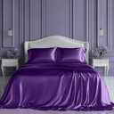 SLEEP SANCTUARY Satin Sheets Queen Size  4 Piece Luxury Silky Bed Set, Softer Than Silk, 15" Deep Pocket, Cooling & Wrinkle-Free, Moisture-Wicking & Breathable for Hair & Skin (Purple)