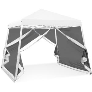 COOS BAY 10x10 Pop Up Canopy Tent with Screen Netting, Slant Leg, Instant Folding Shelter, 64 Sq Ft Shade, One Person Set up, White