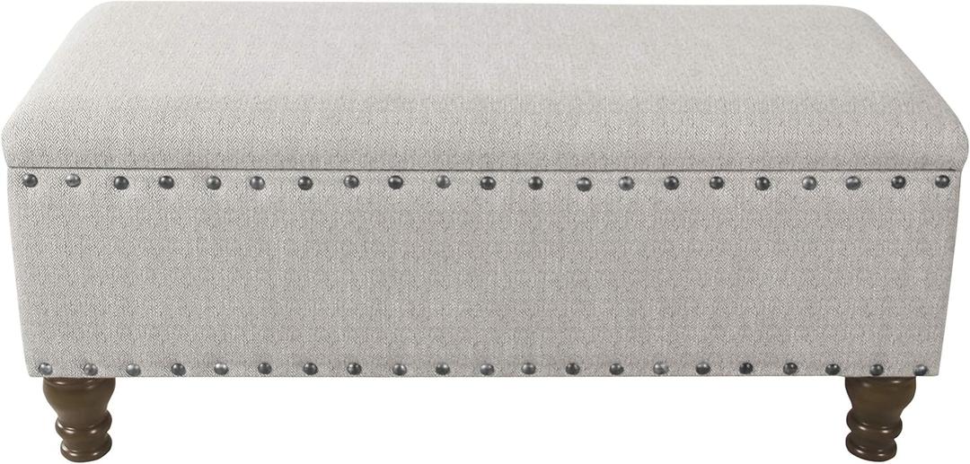 Homepop Home Decor | Upholstered Bench with Nailhead Trim | Large Ottoman with Storage for Living Room & Bedroom | Decorative Home Furniture, Gray Woven