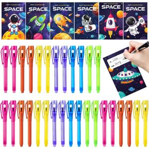 24 Pack Valentines Day Gifts for Kids,Invisible Ink Pen with UV Light and Space Astronaut Valentines Cards Bulk Spy Pen for Kids Boys Girls Classroom Exchange Prizes Party Favors Toys