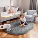 Ophanie 3x5 Oval Rug, Bedside Preppy Dorm Area Rug, College Essentials Non Slip Grey Small Carpets for Bedroom, Anti Slip Fluffy Gray Living Room Rugs Home Decor Aesthetic, Nursery