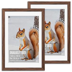 euwazram Rustic Walnut 12x18 Frame - Set of 2, 12 x 18 Poster Frame with Mat for 8x12, Picture Frames for Artwork, Puzzles, Photos and Movie Posters