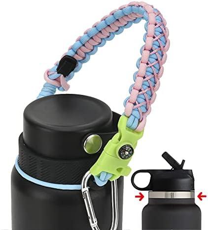 QeeCord 2.0 Paracord Handle for Hydroflask 2.0 Wide & Standard Mouth Water Bottles Strap Carrier with New Safety Ring Holder, 12oz - 64oz