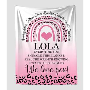 Lola We Love You Blanket Pink Leopard - Respectful and Loving Blanket Gifts for Lola On Mothers Day Birthday Holiday Anniversary - Soft Cozy Throw 50X60 Inches