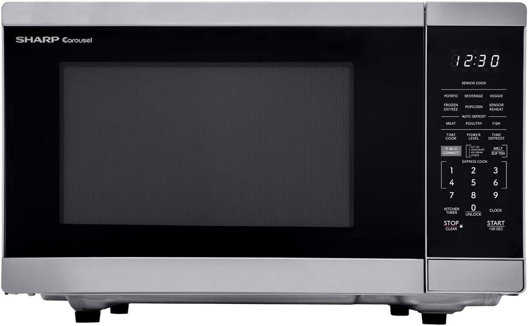 SHARP Countertop Microwave Oven Compatible with Alexa Orville Redenbacher's Certified with Removable 12.4" Carousel Turntable, 1000 Watt, 1.1 Cubic Feet, Stainless Steel