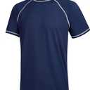 Satankud Men's UPF 50+ Rashguard Swim Tee Short Sleeve Running Shirt Swimwear Swim Hiking Workout Shirts (XX-Large, 01- T3- Navy Blue)