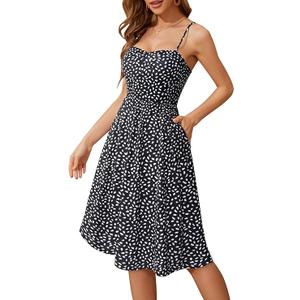 Sureple Summer Dresses for Women 2025 Casual Sweetheart-Neck Empire Waist Swing Aline Spaghetti Strap Dress with Pockets Size M