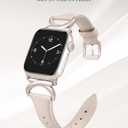Minyee Leather Bands Compatible with Apple Watch Band 38/40/41/42/44/45/46/49mm Women, Slim Thin Dressy Designer Strap with C-Shape Metal Buckle for iWatch Series 11 10 9 8 7 6 5 4 SE/Ultra 3 2 1, Starlight