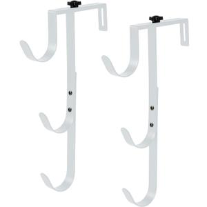 2Pcs White Pool Pole Hangers, Adjustable Heavy Duty Swimming Pool Fence Hooks for Pool Equipment, Skimmers, Leaf Rakes, Nets, Brushes, Vacuum Hose, Garden Tool Organizer