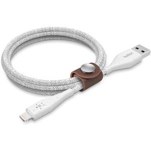 Belkin DuraTek Plus USB Lightning Cable - USB-A Cable with Leather Strap - Ultra-Strong Charging Cable With Flexible Insulation - Compatible with iPhone, iPad, Airpods and More - 4ft/1.2m (White)