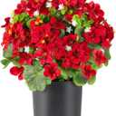 14'' Fake Plants Artificial Geraniums Flowers in Pot for Home Garden Indoor Outdoor Christmas Spring Summer Decorations (Red)