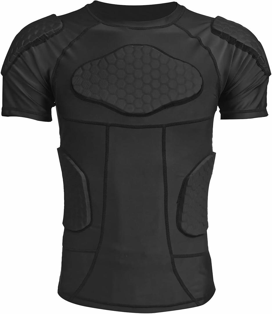 Mens Padded Compression Shirt Football Rib Protectors 6-Football Pads Chest Protector Padded Shirt Protective Gear for Football Baseball Basketball (3X-Large)
