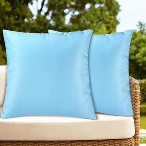 Outdoor Waterproof Pillow Covers 2 Pack 18x18 Square Garden Decorative Throw Pillow Covers, Farmhouse Solid Color Throw Pillow Case for Patio Bench Balcony Couch Sofa, Light Blue
