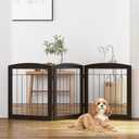 Free Standing Dog Gates for The House Stairs Doorways Indoor Foldable Wooden Small White Puppy Pet Gate Step Over Fence 60" W 24" H 3 Panels Espresso