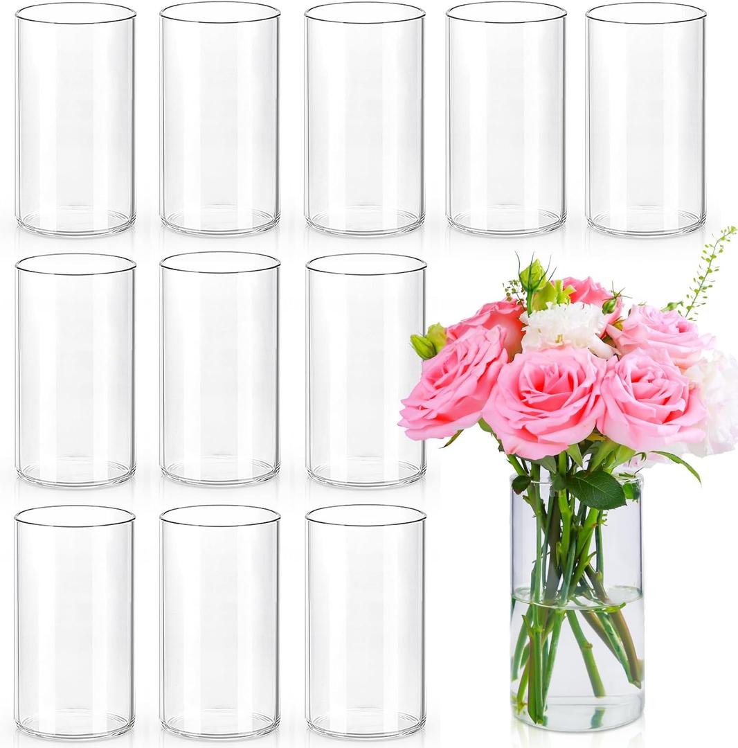 6 Inch Glass Cylinder Vases for Centerpieces | 12Pcs Clear Small Flower Vase for Wedding Decorations, Floating Candle Vases in Bulk, Hurricane Candle Holders for Table, Home Dcor