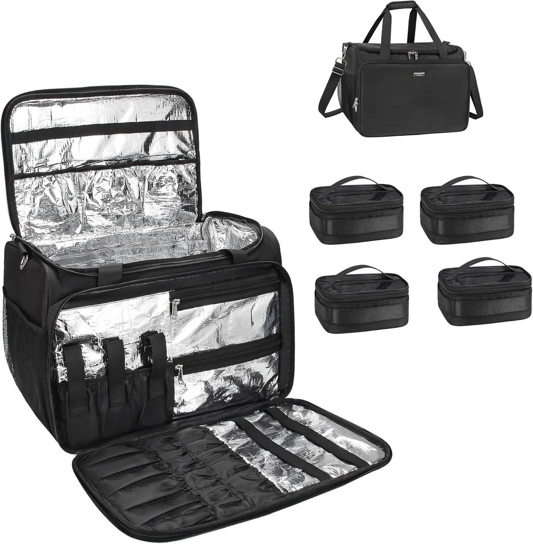MONSTINA Hairdressing Bag with 4 Small Bag, Hairstylist Travel Bag, Professional Cosmetics Beauty Hairdresser Bag with Shoulder Strap, Hair Makeup Salon Organizer Bag for Barber Insulation Material (Large)
