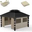 Gazebo Privacy Replacement Curtain 10' x 10', Lightbrown Universal 4-Panel Sidewalls with Zipper for Patio, Garden and Backyard (Curtain Only)