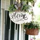 Bless This Home And All Who Enter Door Sign,11.8" Round Rustic Wood Farmhouse Porch Front Door Wreath Funny Door Hanging Sign With Bow-Knot Wreath For Indoor Outdoor Home Front Door Porch Window Decor