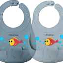 Silicone Baby Bibs Adjustable, Soft, Waterproof & Durable, with Large Food-Catching Pocket, Feeding-Friendly