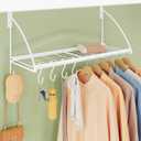 Tajsoon Over Door Clothes Hanger with Storage Rack and 6 Hooks, Extended Over The Door Clothes Rack for Hanging Coat for Bathroom, Bedroom, Living Room, White