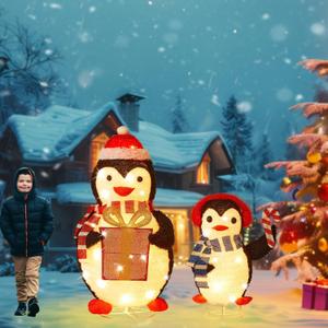 36" Lighted Christmas Penguin Decorations 1-Piece Christmas Outdoor Decorations Penguin Set with 75 Warm White LEDs, Expandable Decor for Yard, Garden, Storefront