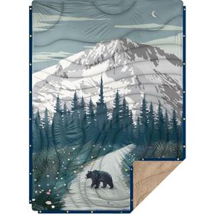 Outdoor Camping Blanket with Sherpa Lining, Extra Warm Thick Camp Blankets and Puffy Ultralight Soft Poncho DWR Camping Quilt for Cold Weather, Adventure, Sleeping, Backpacking 78"x 56"
