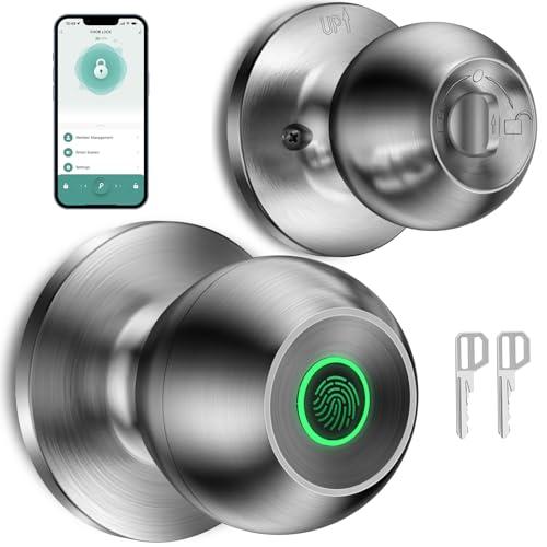 HEI LIANG Fingerprint Door Lock， Smart Biometric Door Lock Fingerprint Door knob with App Control Suitable for Bedroom,Utility Room,Apartments Offices,Hotels(Silver)