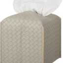 Tissue Box Cover PU Leather Tissue Holder Square Facial Tissue Case Facial Paper Organizer Dispenser for Bathroom, Vanity Countertop, Tabletop, Car, Evergreen